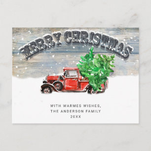 Retro Red Farm Truck Christmas Greeting Holiday Postcard