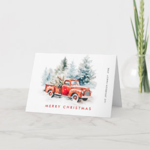 Retro Red Farm Truck Christmas Tree Greeting Holiday Card
