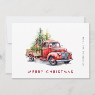 Retro Red Farm Truck Christmas Tree Greeting Holiday Card