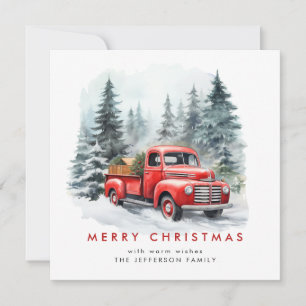 Retro Red Farm Truck Christmas Tree Greeting Holiday Card