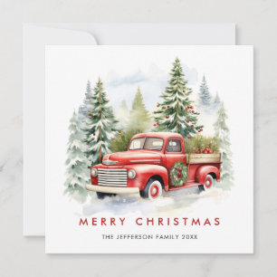 Retro Red Farm Truck Christmas Tree Greeting Holiday Card