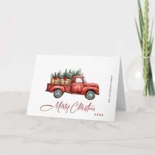 Retro Red Farm Truck Christmas Tree Greeting Holiday Card