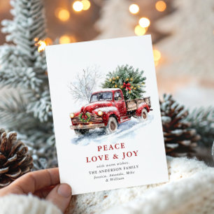 Retro Red Farm Truck Christmas Tree Greeting Holiday Card