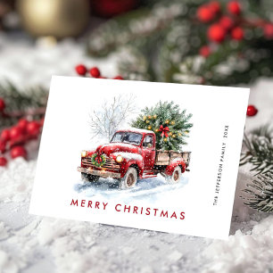 Retro Red Farm Truck Christmas Tree Greeting Holiday Card