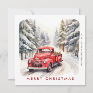Retro Red Farm Truck Christmas Tree Greeting Holiday Card