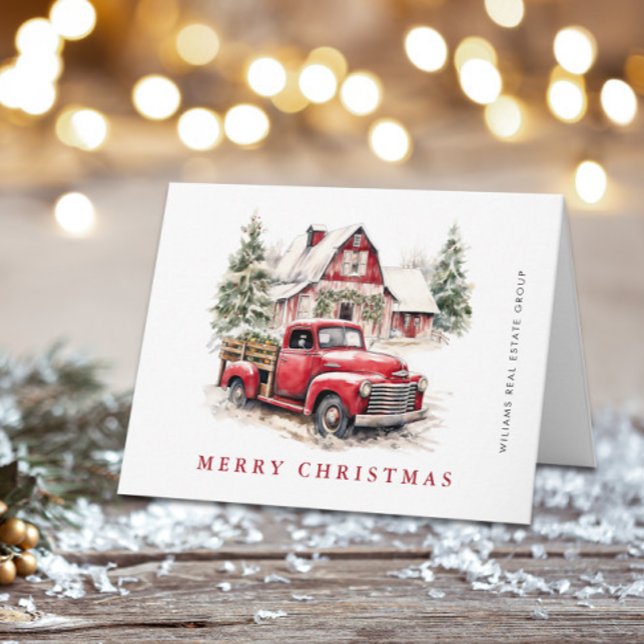Retro Red Farm Truck Corporate Christmas Greeting Holiday Card (Creator Uploaded)