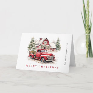 Retro Red Farm Truck Country Christmas Greeting Holiday Card