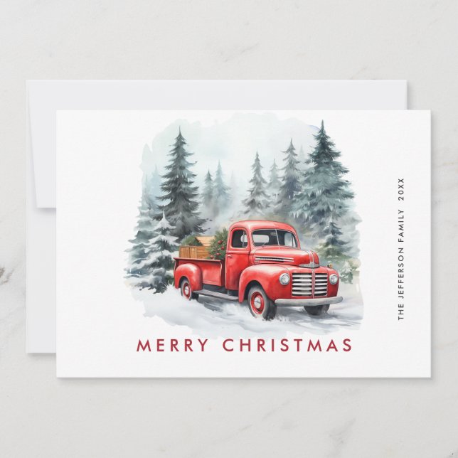 Retro Red Farm Truck Country Christmas Greeting Holiday Card (Front)