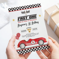 Retro Red Fast One Race Car Boy 1st Birthday