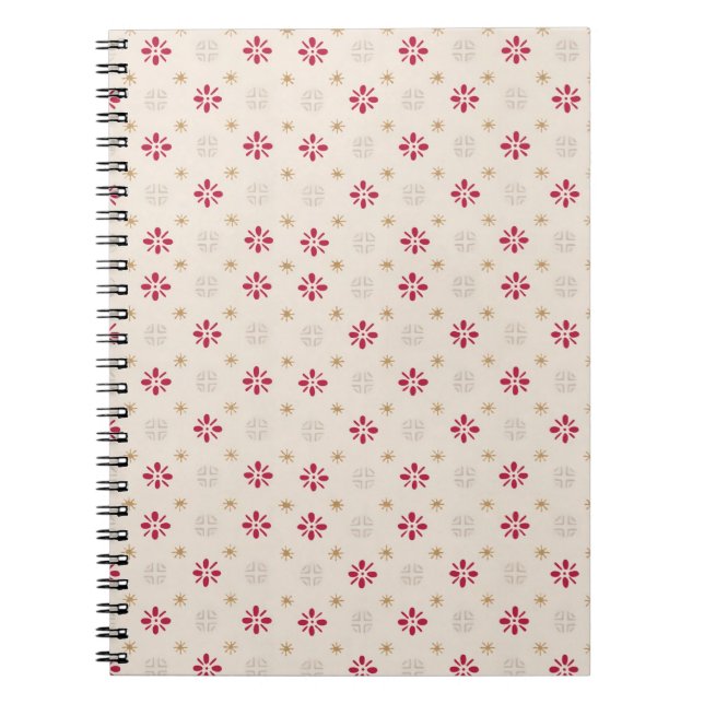 Retro Red Flower Gold Star Vintage Wallpaper Notebook (Front)