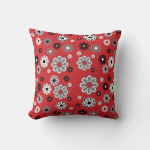 Retro red flower power Throw Pillow