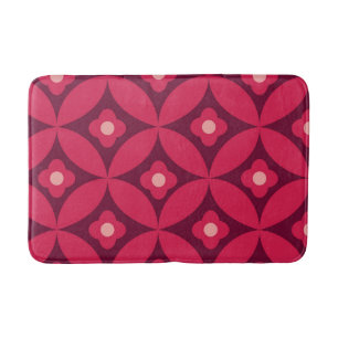 Retro Red Flowers on Mid Century Circles Pattern Bath Mat