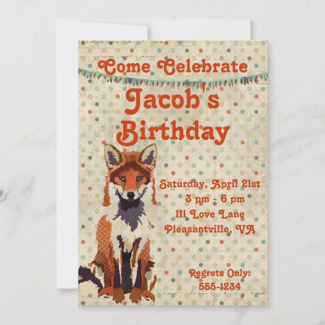 Retro Red Fox Birthday Invitation (Front)