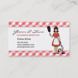 Retro Red Gingham Cleaner Cleaning Lady Service Business Card