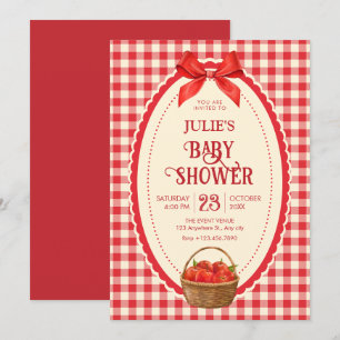 Retro red gingham picnic baby shower invitation