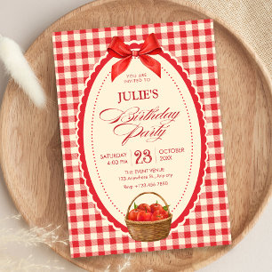 Retro red gingham picnic birthday invitation