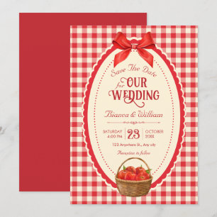 Retro red gingham picnic save the date