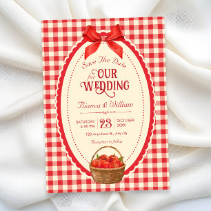 Retro red gingham picnic  save the date