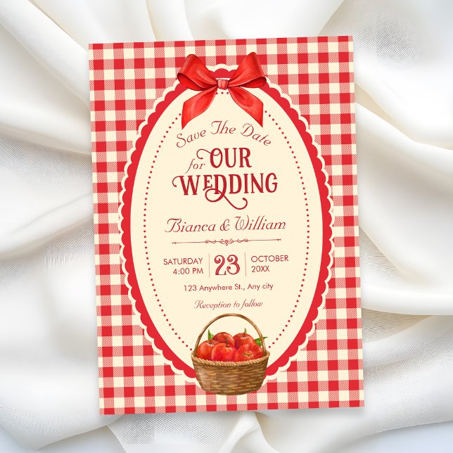 Retro red gingham picnic  save the date (Creator Uploaded)