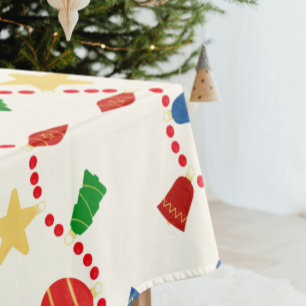 Retro Red Gold Blue Christmas Ornaments Tablecloth