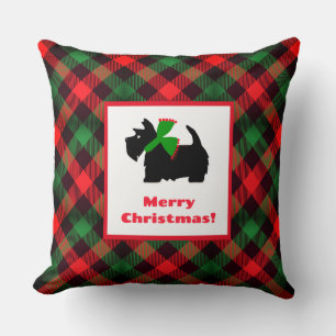 Retro Red Green Black Scottish Terrier  Cushion