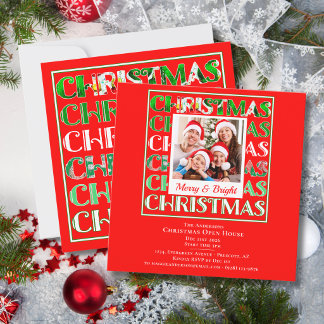Retro Red Green Christmas Photo Party Invitation