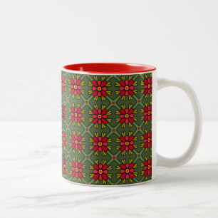 Retro Red & Green Floral Geometric Mug