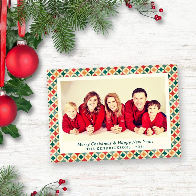 Retro Red/Green/Gold Stars Holiday Photo (Retro-Inspired Red Green Gold Stars Holiday Photo Card)