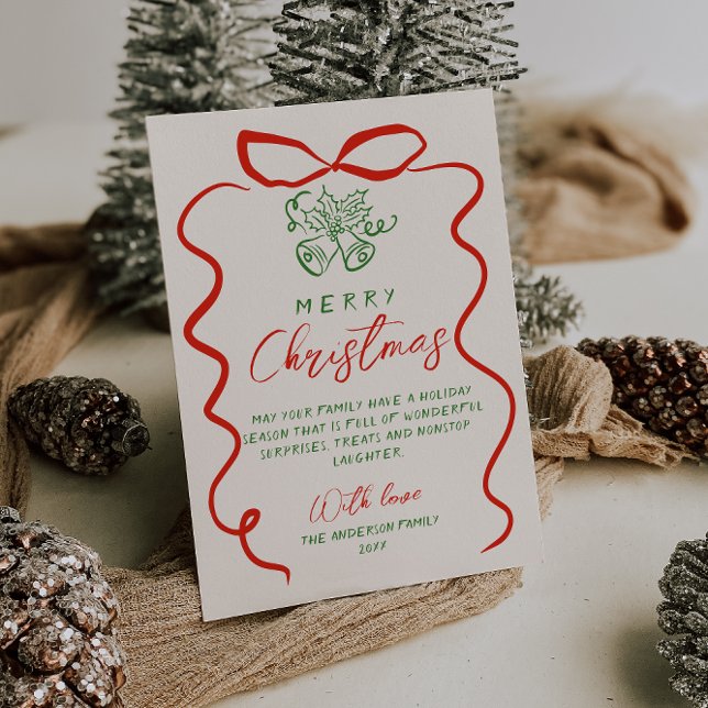 Retro Red Green Hand Drawn Written Merry Christmas Holiday Card (Creator Uploaded)