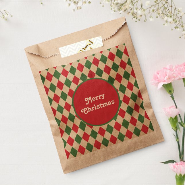 Retro Red Green Harlequin Holiday   Favour Bags (Sealed)