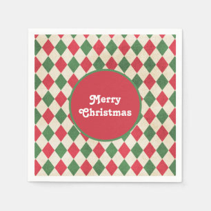 Retro Red Green Harlequin Holiday   Napkin