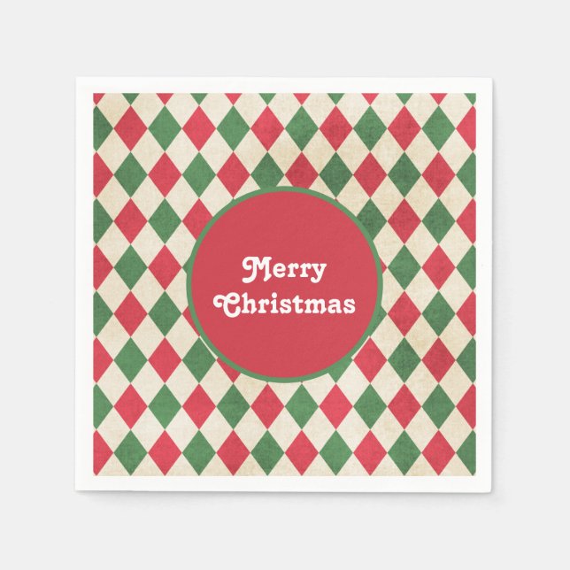 Retro Red Green Harlequin Holiday   Napkin (Front)
