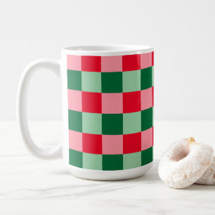 Retro Red Green Pink Tartan Plaid Christmas Mug