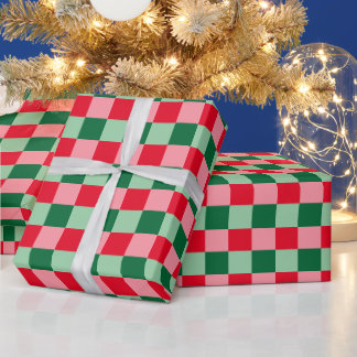Retro Red Green Pink Tartan Plaid Christmas Wrapping Paper