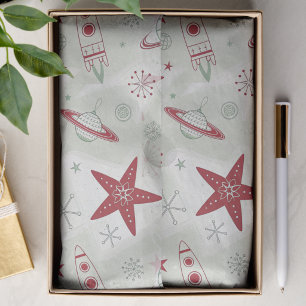 Retro Red Green Space Christmas Decoupage Tissue Paper