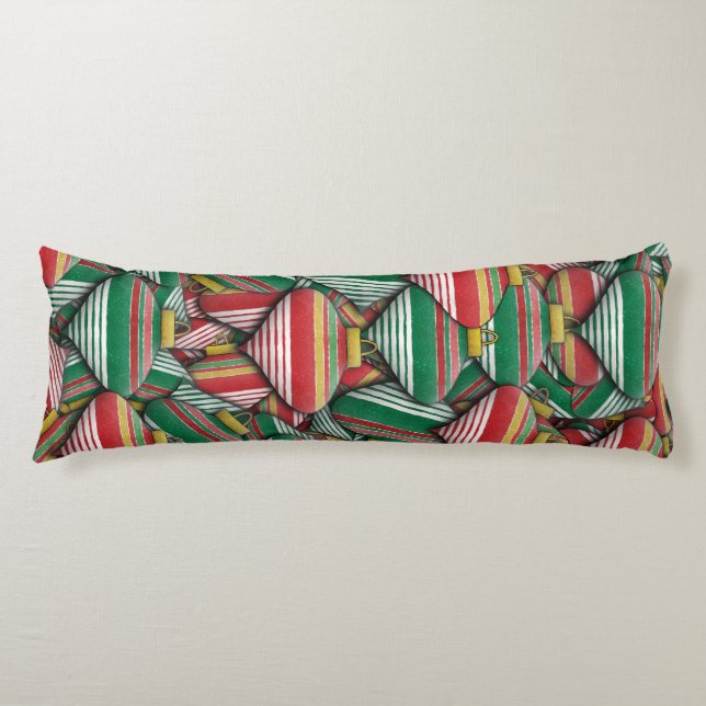 Retro Red Green Striped Ornament Pattern Design Body Cushion (Front)