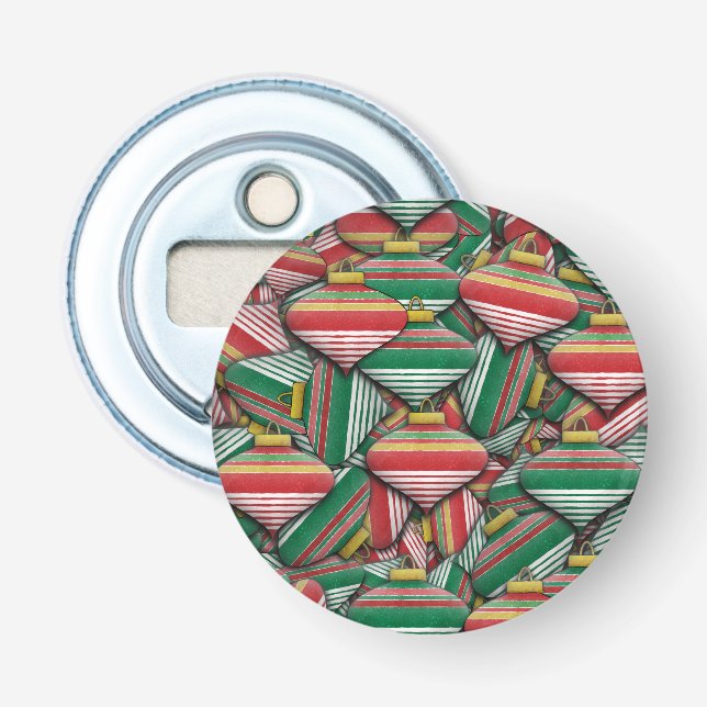 Retro Red Green Striped Ornament Pattern Design Bottle Opener (Front)