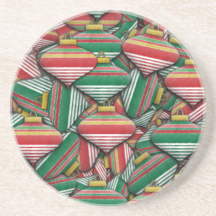 Retro Red Green Striped Ornament Pattern Design Coaster