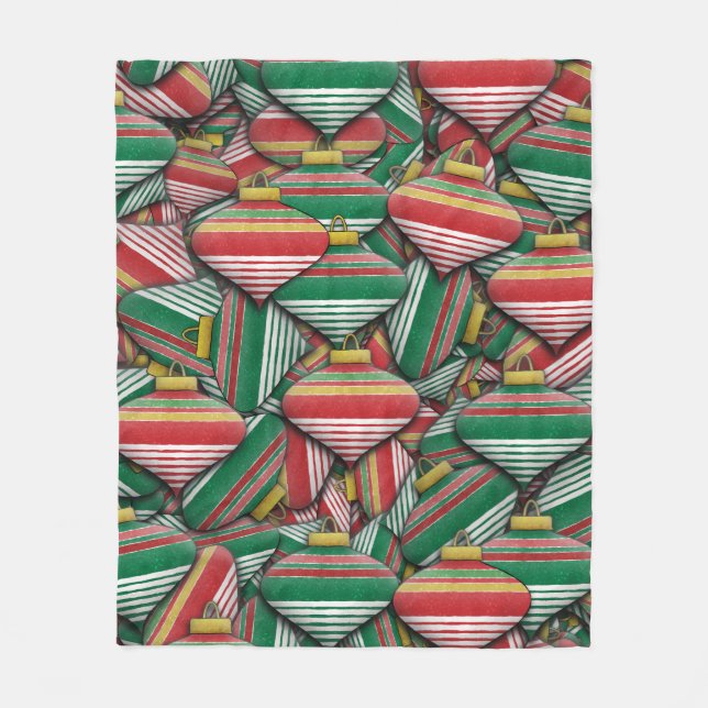 Retro Red Green Striped Ornament Pattern Design Fleece Blanket (Front)