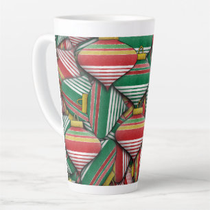 Retro Red Green Striped Ornament Pattern Design Latte Mug