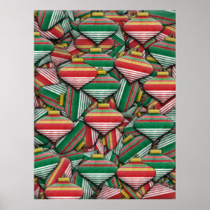 Retro Red Green Striped Ornament Pattern Design Poster