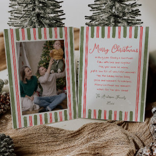 Retro Red Green Stripes Frame Photo Christmas Holiday Card