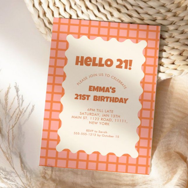 Retro Red  Groovy Chequered Pattern Birthday Party Invitation (Creator Uploaded)