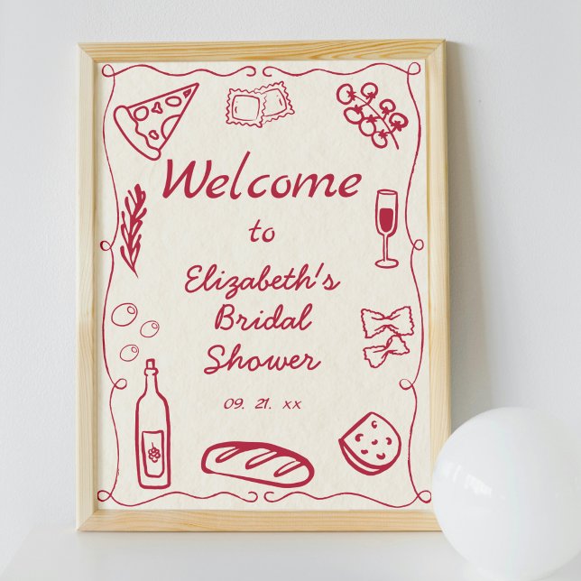 Retro Red Hand Drawn Doodle Italian Food Welcome Poster (Creator Uploaded)