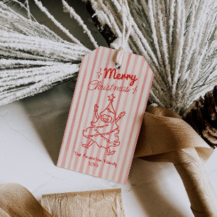 Retro Red Hand Drawn Fun Christmas Tree Vintage Gift Tags
