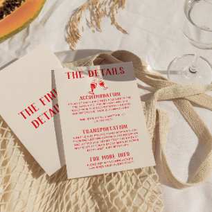 Retro Red Hand Drawn Quirky Fun Wedding Details Enclosure Card