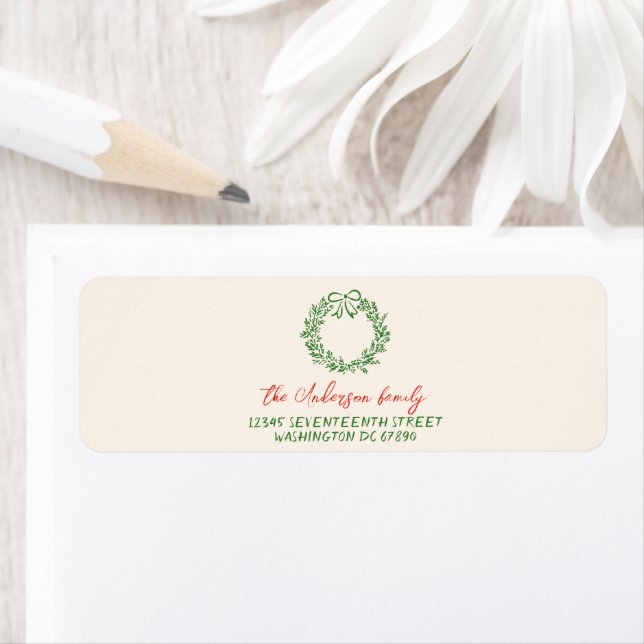 Retro Red Hand Drawn Ribbon Wreath Merry Christmas (Insitu)