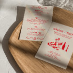 Retro Red Hand Drawn Scribble All In One Wedding Invitation<br><div class="desc">This wedding invitation is perfect for your wedding if you are looking for an elegant unique and easy editable invitation .An elegant unique simple minimalist cream and black hand drawn wedding template invitation. Which features plain creamy vintage background on the front and hand drawn red table setting with cake, wine...</div>