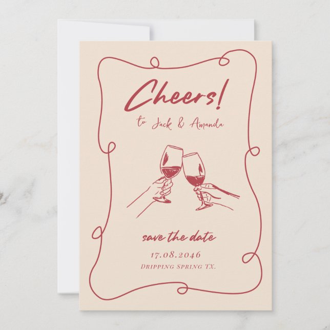 Retro Red hand drawn Script Wedding save the date (Front)