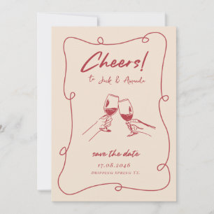 Retro Red hand drawn Script Wedding save the date